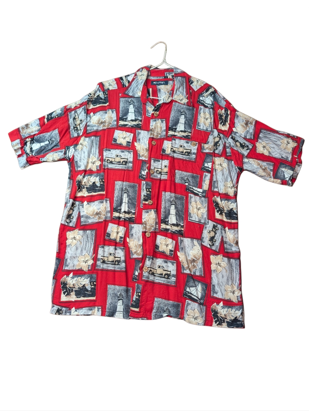 Unknown Brand Red Hawaiian Print Short-Sleeve Shirt
